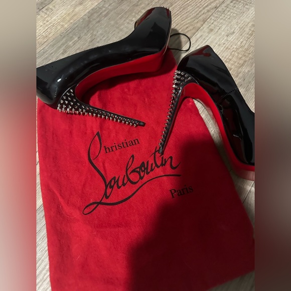 Christian Louboutin Peep Toe Pumps with Spike Accents - Picture 9 of 11